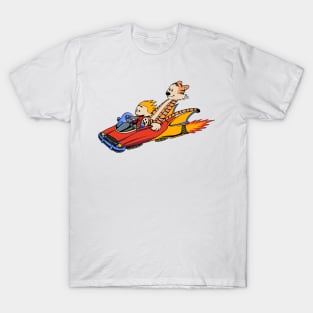 Calvin and Hobbes Riding a Car T-Shirt